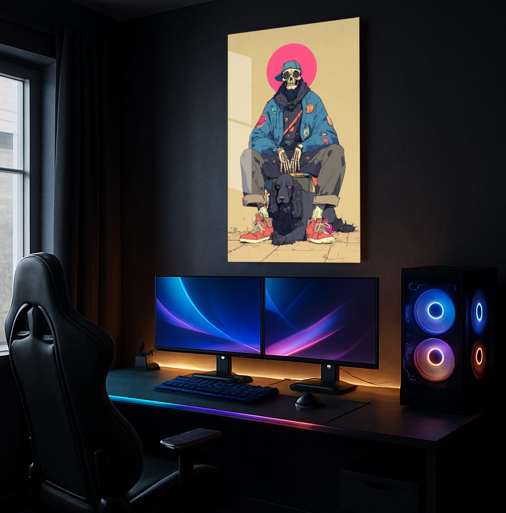 Skull with Black Cocker Spaniel -Death and Canine- - Showcase Mockup