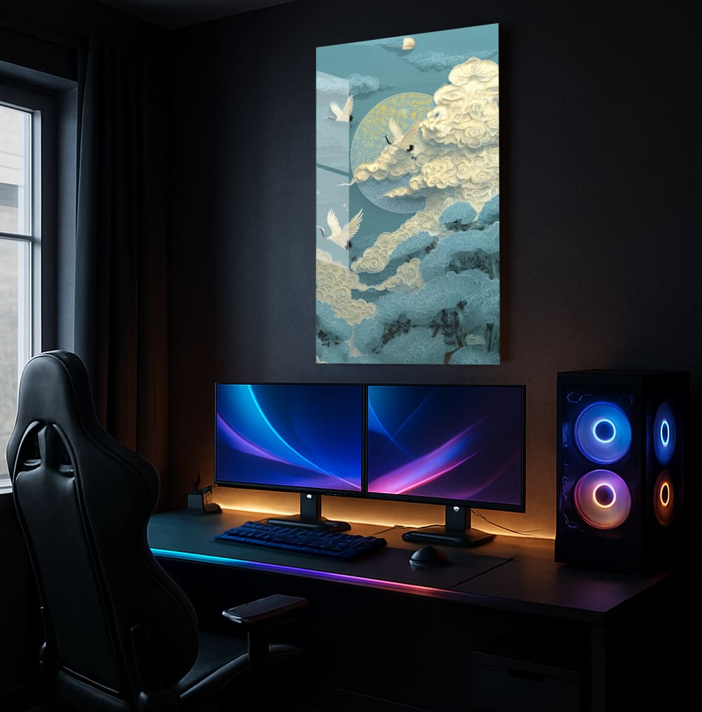 Cranes Among Clouds - Showcase Mockup