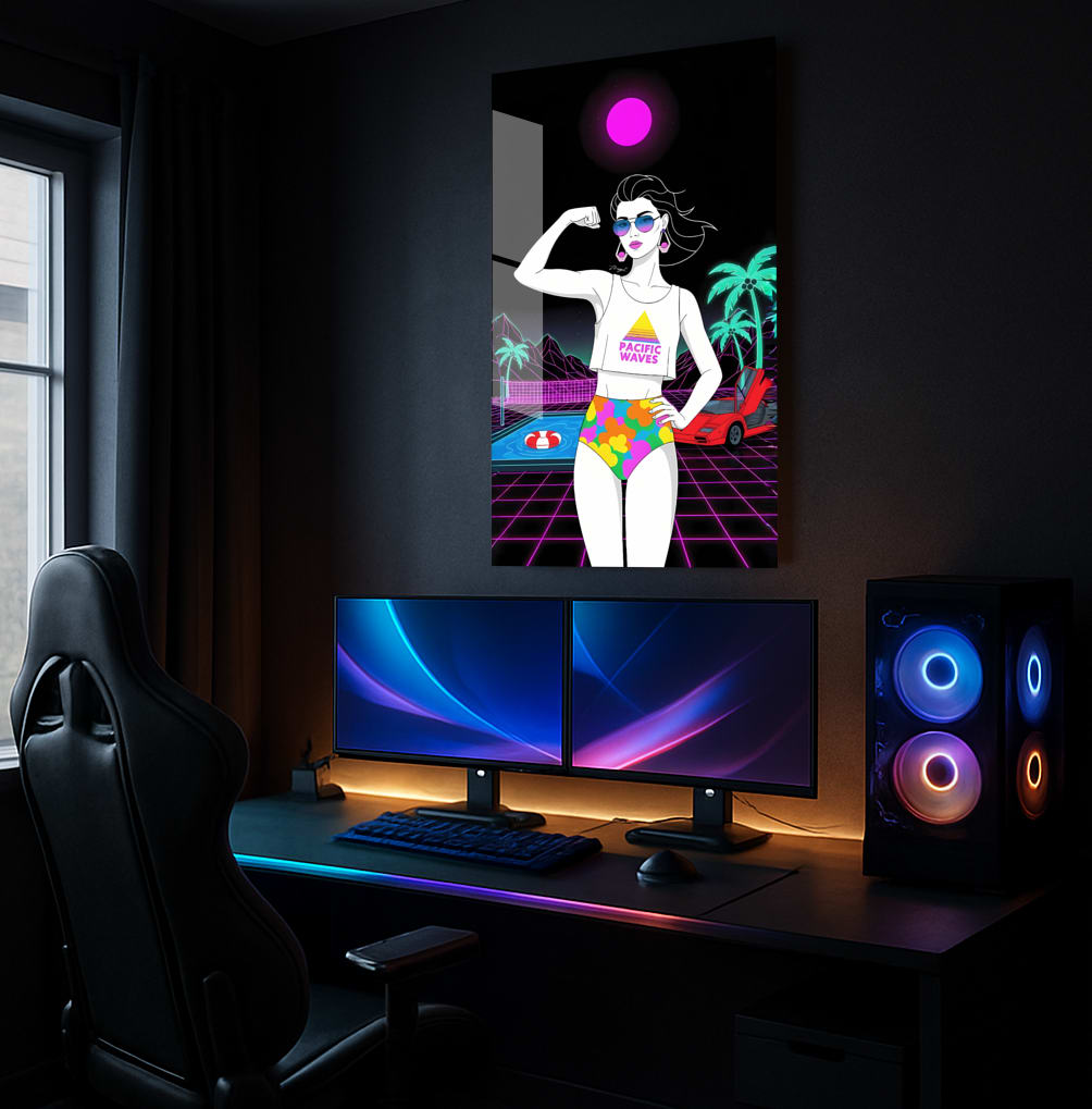Pacific Waves – Synth Pool Power 80s Patrick Nagel - Lifestyle Mockup