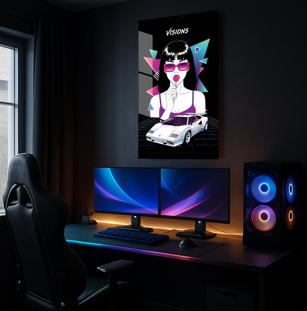 Visions - Synthwave Candy Dream 80s Patrick Nagel - Lifestyle Mockup