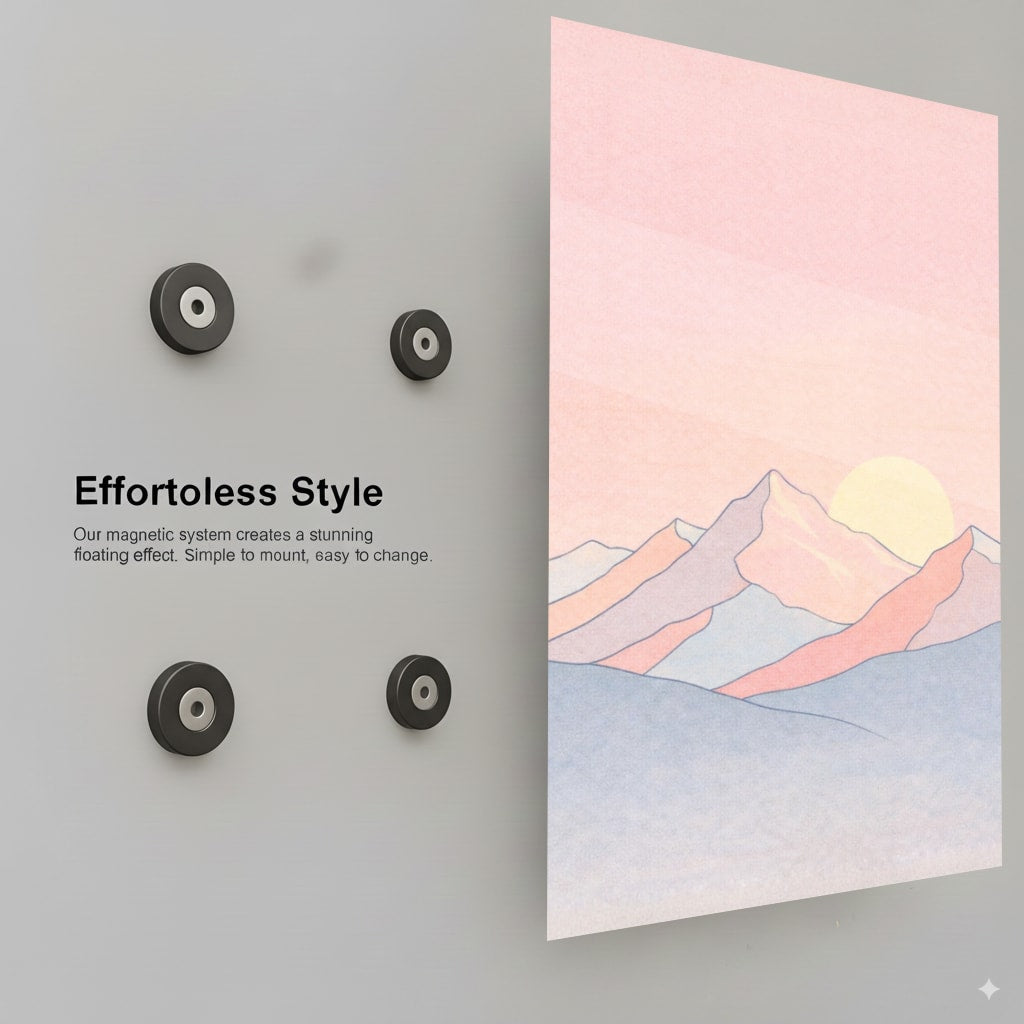 Minimal Pastel Mountain Sunrise Wall Art, Modern Abstract La - Installation Mockup