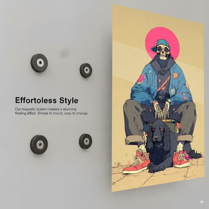 Skull with Black Cocker Spaniel -Death and Canine- - Installation Mockup